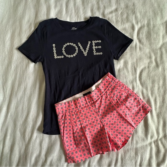 J. Crew Womens Flower Love Tee Sz S Ditsy Floral Shorts Sz 0 Bundle Preppy Daisy - Picture 1 of 16